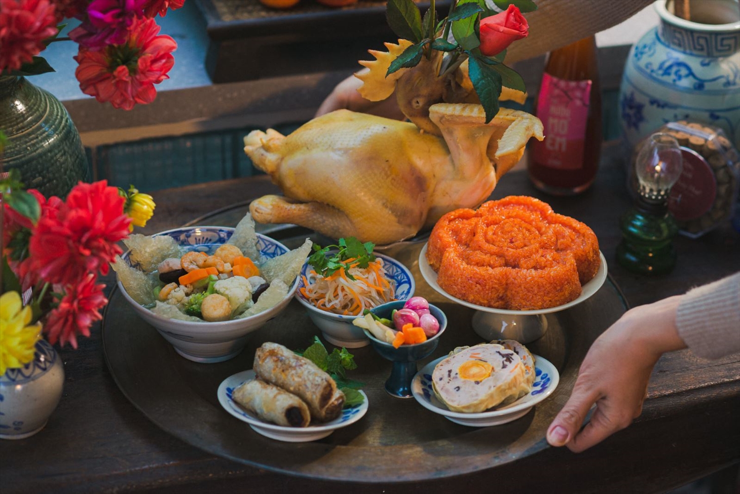 Mâm mặn đầy đủ để cúng rằm tháng Giêng.